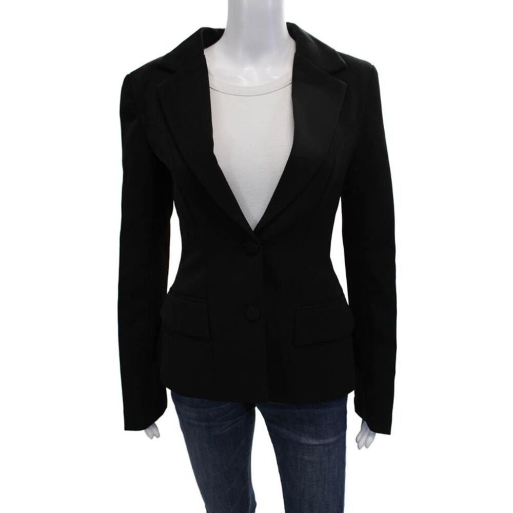 Two Twin Womens Black Collar Button Polyester Classic Blazer Long Sleeve Size S